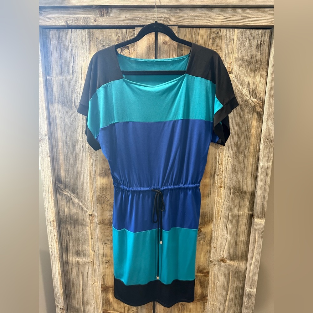 Colorblock Dress with Drawstring Waist
